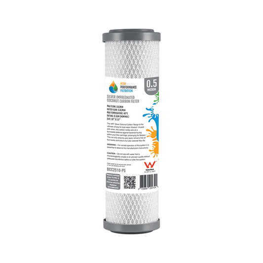 0.5 Micron -  Coconut Carbon Block Water Filter - Silver Impregnated (Bacteriostatic) - 10" x 2.5"