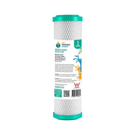 1 Micron - Coconut Carbon Block Water Filter - Chlorine Taste & Odour - 10" x 2.5"