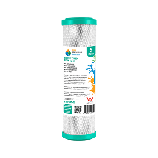 5 Micron - Coconut Carbon Block Water Filter - Chlorine Taste & Odour - RO Pre-Filter - 10" x 2.5"