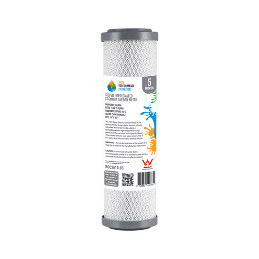 5 Micron - Coconut Carbon Block Water Filter - Silver Impregnated (Bacteriostatic) - 10" x 2.5"