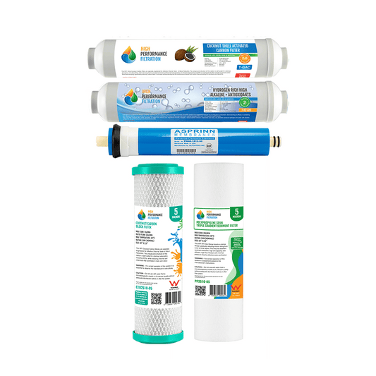 Full 5 Stage RO Replacement Pack - Membrane - High Alkaline System - Standard 10"